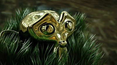 Head with material from DB.  Grass is &quot;particle grass&quot; where I made them real.  HDR environment.
