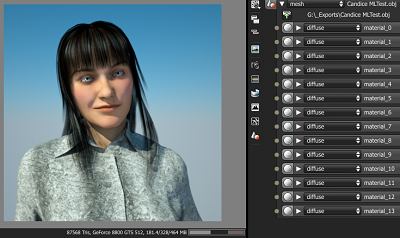 Status Text: &quot;87568 Tris, GeForce 8800 GTS 512, 181.4/328/464 MB&quot;