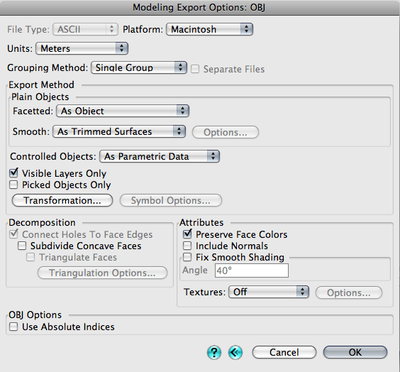 OBJ export window from FormZ
