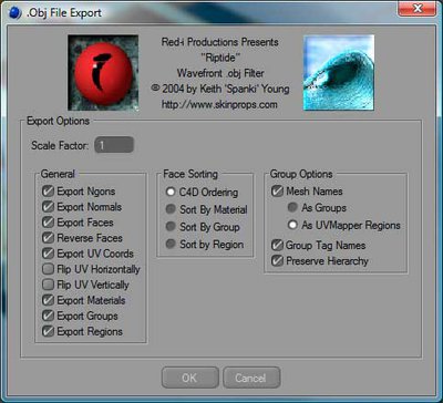 A sample of export parameters in Riptide Free