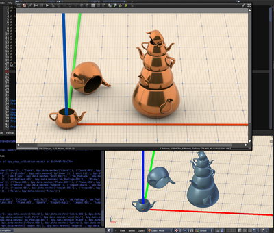 A stack of Alt+D duplicated teapots, exported as instances