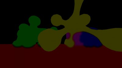 note: no DOF where objects are in front of the background. Also colours all smooshed toghether where objects intersect