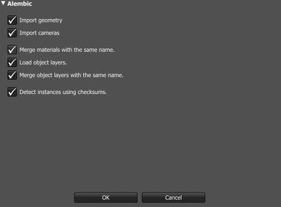 Octane Render Alembic import settings