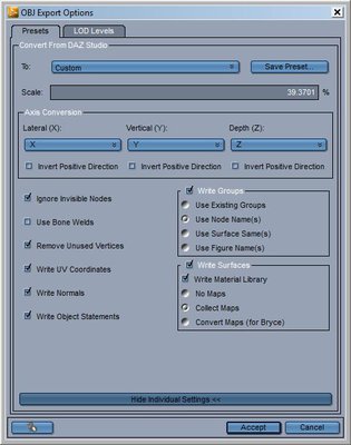 DAZStudio export settings