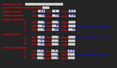 Example of the input panel for random transforms