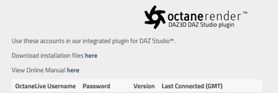 OCtane Daz plugin screen
