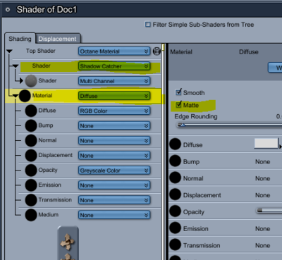 Use DIFFUSE and make sure MATTE is selected ;)