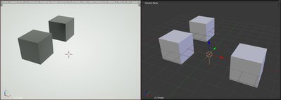 Mirrored cube - live viewport rendering and 3D view.