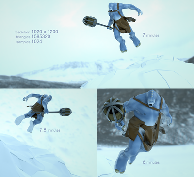 Blue Beast angles with render stats.