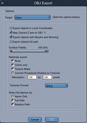 Export settings in Carrara for Octane