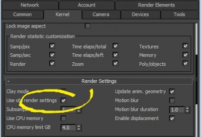 use render obj setting