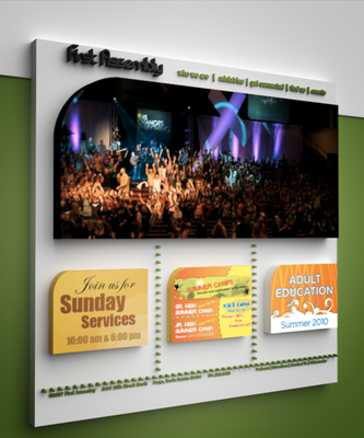 firstassembly.fm church website I simply modeled into 3D for fun, and now, partially updated for testing.