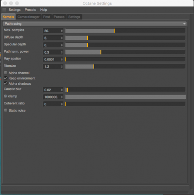 Current Octane Render Settings