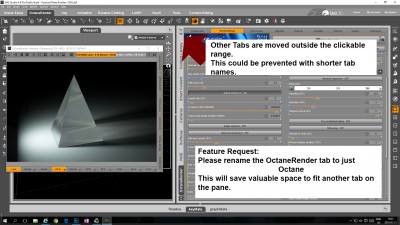 In this example you can see that the &quot;Scene&quot; tab is actually moved outside of view on the top of the pane.