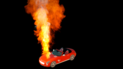 A unitless temp VDB where Black-body emitter did nothing, used a mesh sphere to fake a glow on the car