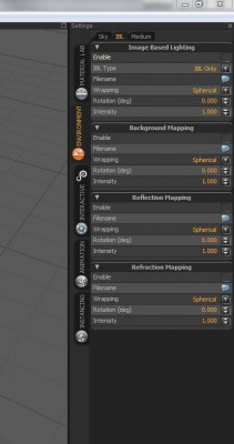thea environment tab -  different settings for light, reflection , background and refraction