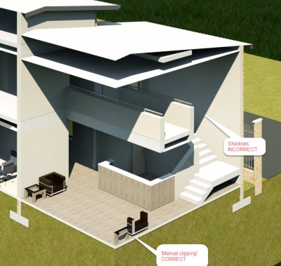 Clipping in the host app (Revit in this case but same for SU and probably others?) gives correct cut but incorrect shadows