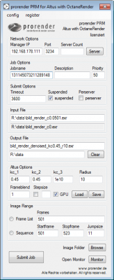 With the prorender PRM Altus with OctaneRender denoiser tool it's very easy, handy and time-saving to submit denoising jobs on a renderfarm.