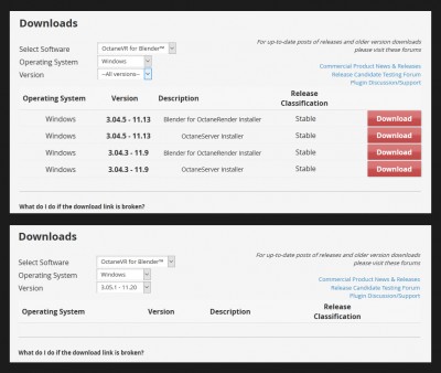 1. all available download 2. selecting 11.20 dropdown