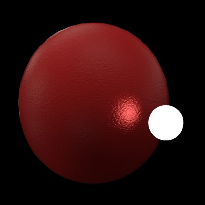 red reflections of the emitting ball... roughness to 0.1 in red material