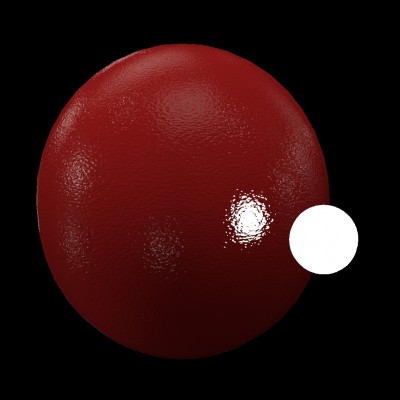 white reflections of the emitting ball... roughness set to 0 in red material