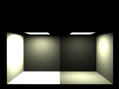 Comparison of two 1m x 1m plane emitters. One on the right is surface brightness, otherwise identical to the one of the left.