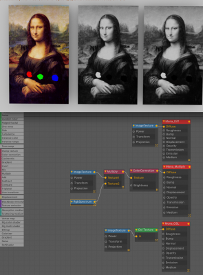 RGB only, RGB*R desaturated and hue cranked, OSL node extracting R