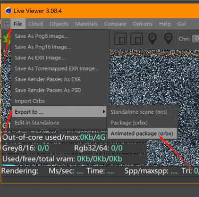 use octane live viewer to export orbx files to standalone program.