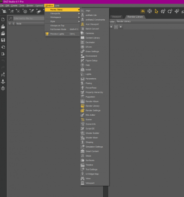 Daz Window&gt;Panes(tabs) menu