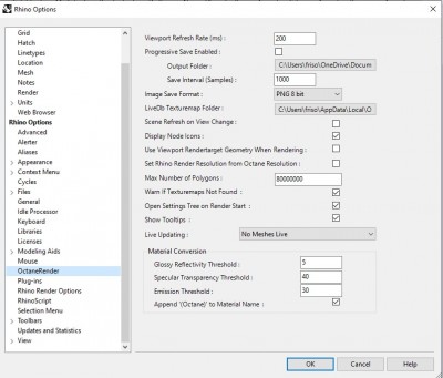 octane rhino settings