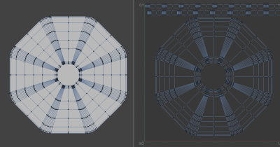Your current Polys on Left, UVs on Right. (No texture for the sake of clarity.)