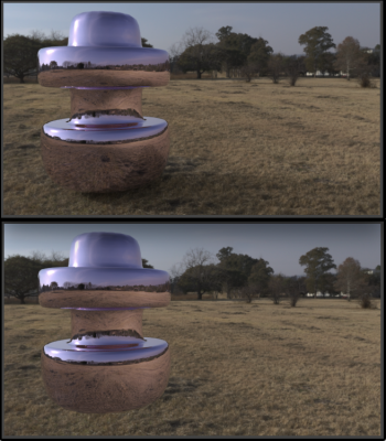 HDR Reflection, with and without Shadowcatcher material object