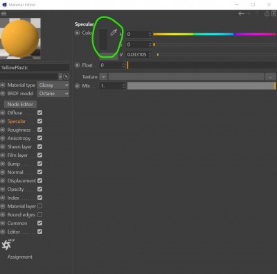 Octane Convert Materials Result: Specular