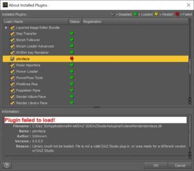 Error in DAZ plugins list