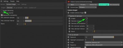 Kernel and active camera settings on denoise
