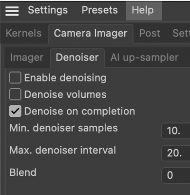 Octane X Settings&gt;Camara Imager&gt;Denoiser