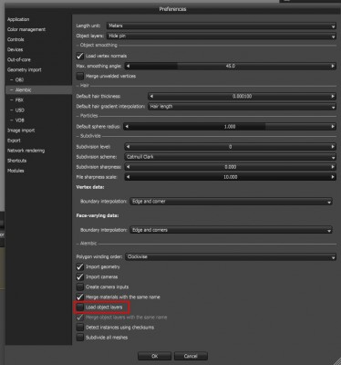 object layers Alembic options