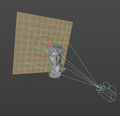 camera setup: plane is parented to the camera so it's being shown dead-on at all times.