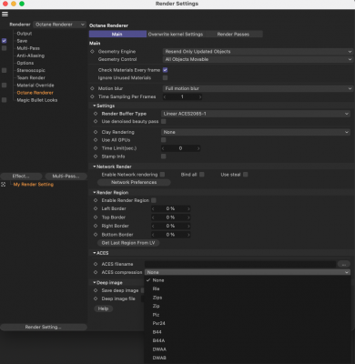 How to a setup ACES in the c4d Octane x PR13 on the macos12.0.1?