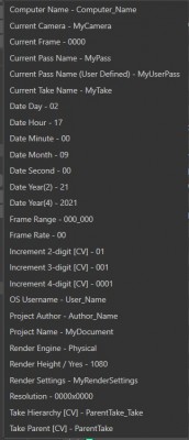 token list with CV-Tokens