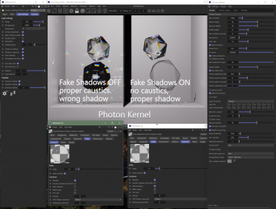 screenshot with settings and render result