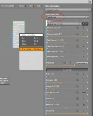 Falloff map will not unfold from a Color Correction node when clicking Smart unfold.