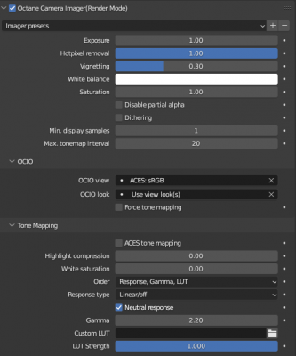 Octane Camera Imager setting
