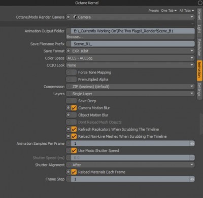 EXR export settings