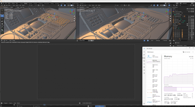 Preparing the 2nd frame of an animation. Note the high memory usage. This repeats for every frame.