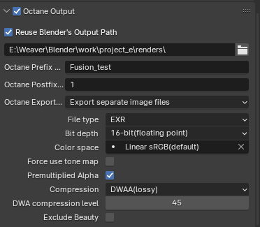Octane image export setting