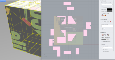 Rhino 8 viewport, UV Editor window, wrong texture map shown