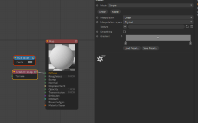 node tree, the 2 nodes are swapped to make the different materials used on the plane